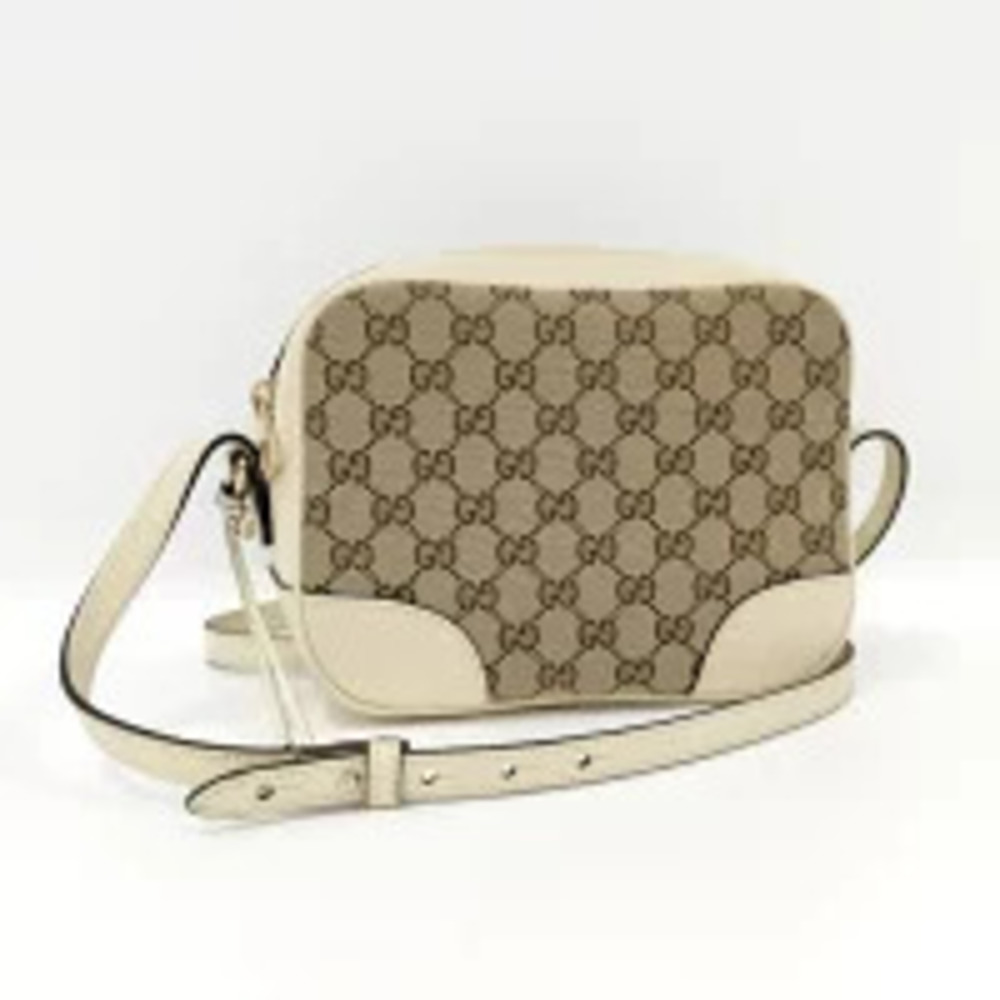 GUCCI Shoulder Bag GG Canvas Leather Beige Brown Ivory White